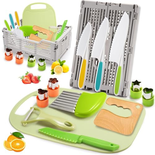 JoltJive Couteau Enfant, Kit Cuisine Jouet Enfant 2 3 4 5 6 ans, Couteau Enfant qui ne Coupe pas, Couteau Sécurité de Montessori Enfants pour Couper des Fruits ou Légumes