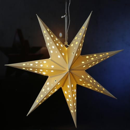 MARELIDA LED Papierstern Samststern Weihnachtsstern Faltstern 40cm beleuchtet mit 10LED Batteriebetrieb Timer weiß (Weiß, 60cm)