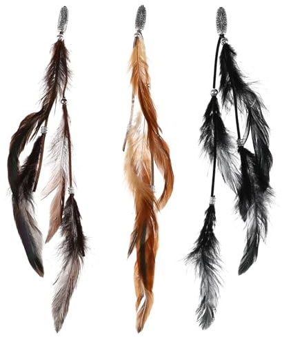 3pcs Hippie Federn Haarschmuck Clip, Indianer Haarschmuck Damen Federn Haarextensions, Boho Kopfschmuck für Faschingskostüm Karneval Verkleiden Cosplay Haardeko Zubehör Feder Haarspangen