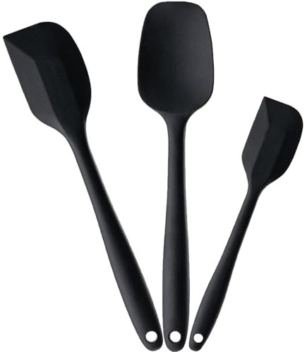 V-Kitpater Silicone Spatula Set for Cooking Baking and Mixing, Food Grade Rubber Spatulas, High Heat Resistant for Nonstick Cookware, Dishwasher Safe BPA-Free, Black Kitchen Utensils, Pack of 3
