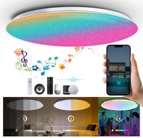 chysongoods Smart LED Music Ceiling Lights Φ50CM-55W with Bluetooth Speaker Voice Control Smart RGB Ceiling Lamps for Bathroom Bedroom Living Room Office Work with Alexa Google