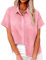 Niwicee Chemisier Femmes 100% Coton Chemise LâChe Respirant Chemise Col en V Chic et Élégante Hauts avec Boutons Décontracté Chemise Ample Couleur Unie avec Poche (Rose, M)