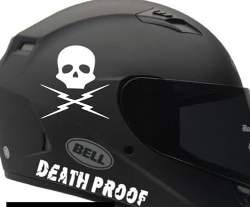 Rakelfix 2 x Helm Aufkleber Death Proof mit Totenkopf Sticker Motorradhelm Aufkleber Größe&Farbe ANPASSBAR Sticker Autoaufkleber Lack Scheibe Wand