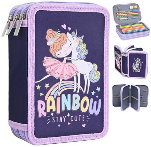 Veroa Federmäppchen 3-Fach - Quadratisch, Mehrschichtig, Große Kapazität Mäppchen Mädchen Rosa Kawaii Stiftemäppchen - 57 Pockets für Schule,Teenager,Kinder,Junge,Mädchen