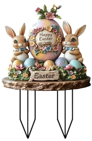 Generisch Gartenstecker Osterdeko Ostern Garten Hasen Deko, Osterdeko Outdoor Vintage für Draußen Frühling, Osterhase Außen Gartenschilder Osterdekoration Frühlingsdeko Osterhasen Figuren Groß (A)