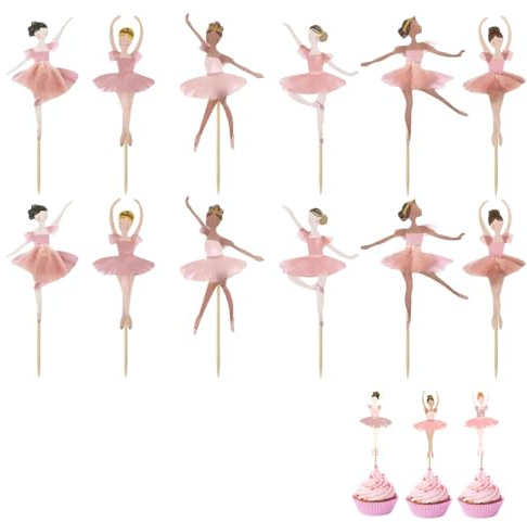 UENXRXE 12 Pezzi Topper Per Cupcake Ballerina Decorazioni Danza Classica Per Torte Compleanno,Addobbi Per Feste Bambina,Topper Ballerina Torta Con Tutu Per Baby Shower