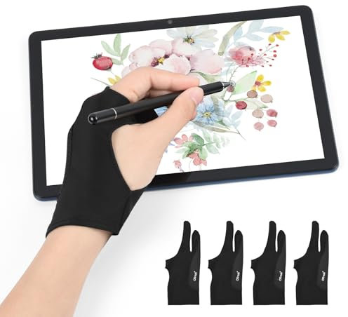 OTraki 4 Stück Zeichnen Künstler Handschuh, Artist Antifouling Gloves, Antifouling Zeichenhandschuh, Atmungsaktiv Elastisch Digitale Finger Sleeves für Linke und Rechte Hand Graphics Tablet