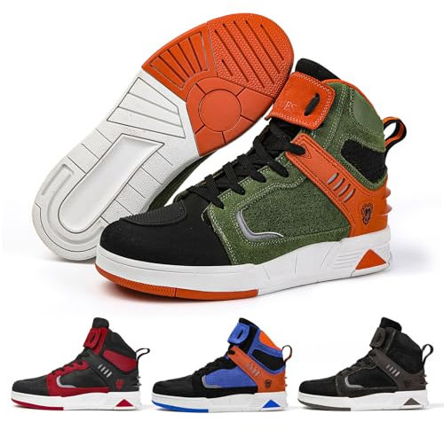 FHQGZT Motorradschuhe Herren Motorradstiefel Herren Motorrad, rutschfeste, atmungsaktive Street-Casual-Biker-Boots mit Knöchelstütze Leder Wildleder Racing Board Schuhe (Green,45 EU)