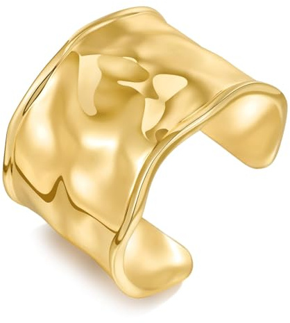 HolidayQbee Bracciale Donna Rigido Fiori Oro Argento Intrecciato Martellato Effetto Onda Scultoreo, Acciaio Inox Anallergico, Antiscolorimento, Finitura Lucida Artigianale