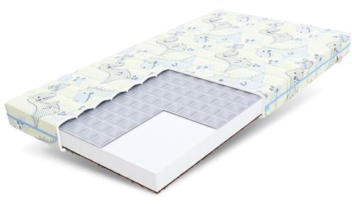 FDM Miki Kindermatratze 90x200 cm Kaltschaummatratze Höhe 9 cm Härtegrad H2 H3 Kokoseinlage Buchweizen Öko-Tex Allergikergeeignet Matratzenbezug Dino