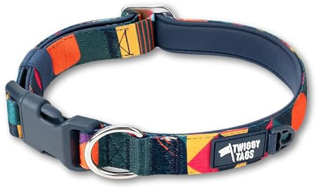 Twiggy Tags Comfort Collar | Durable & Padded Dog Collar | Quick Release Buckle | Suitable For All Dog Breeds (Aurora Multi-Coloured, S)