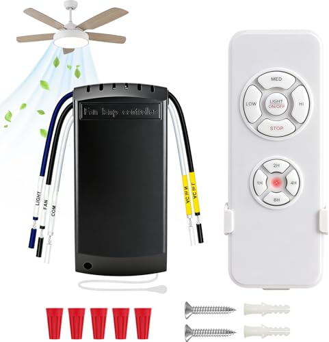 HOISGEAR Kit universale per ventilatore da soffitto con interruttore silenzioso, telecomando senza fili con regolazione a 3 marce, controllo della luce e 4 controlli di timming, telecomando senza fili