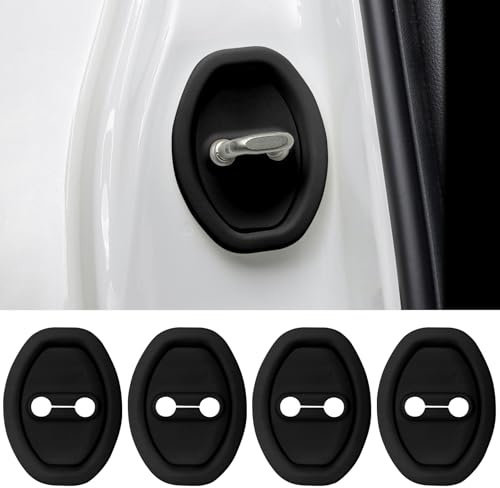 4PCS Door Latch Lock Cover, Anti-Rust Silicone Car Door Protector, Self-Adhesive Car Doors Protective Covers, Shock Absorption Doors Lock Latch Guard Protection for Most Vehicles (Black)