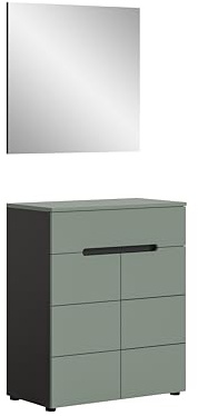 xonox.home - Garderobenkombination Canu 2tlg. 80x190x37 cm in Korpus Basalt grau Nb., Front Smoke Green Nb. - Garderobenschrank Garderobenmöbel Flurmöbel-Set Flursystem Stauraumlösung