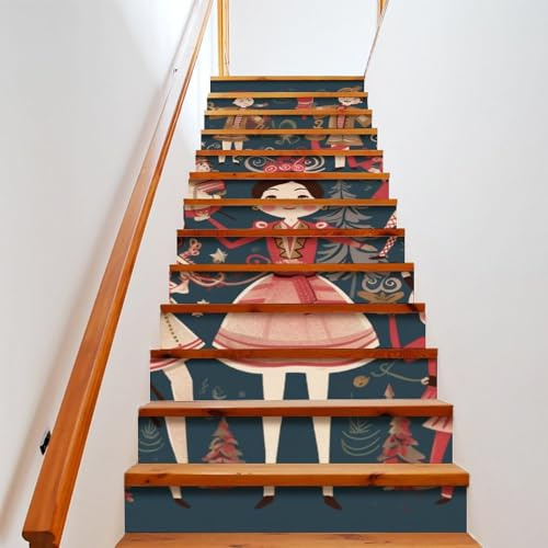 Women's Nutcracker Ballet Xmas Dance Cartoon Pattern Stair Stickers, 26 PCS, 7.1x39.4 Inches, Removable and Easy-to-Install Decor for Home Office Steps