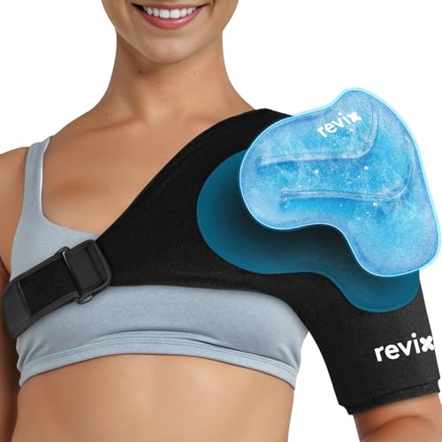 REVIX Impacco freddo per spalla per cuffia dei rotatori e braccio, bendaggio freddo riutilizzabile in gel con compressione, lenisce il fastidio, facile da indossare, S With Removable Gel Pack