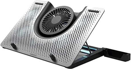 Supporto di raffreddamento ergonomico per computer portatile, con ventola silenziosa con porta USB, per gaming, computer portatile, colore argento