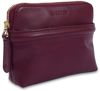 SADDLER Louisa Real Leather Zip Top RFID Cosmetic and Card Pouch with Front Pocket - Gift Boxed | Organises makeup and cards with an external magnetic pocket, internal card slots, floral print lining and silver zip.