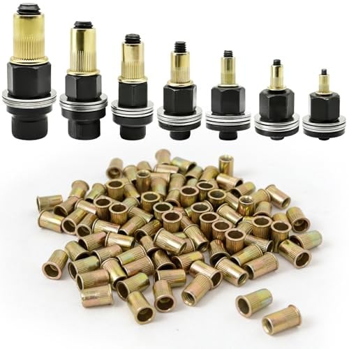 Set di 7 pinze rivetti per rivetti M3/M4/M5/M6/M8/M10/M12, utensili per rivettatura, contiene 70 dadi, rivettatrice manuale