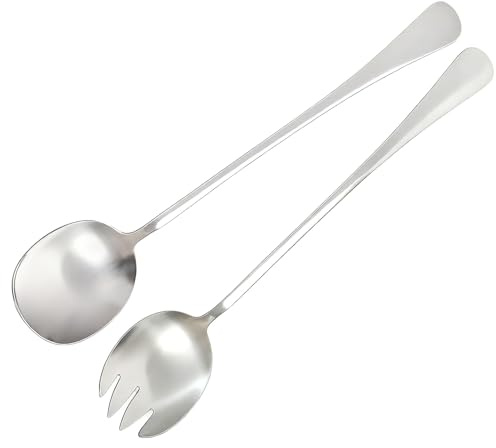 HoxzoDa - Juego de cubiertos para ensalada, utensilios de cocina, acero inoxidable, cuchara y tenedor, 28 cm, juego de cubiertos, tenedores de mesa para cocina, comedor