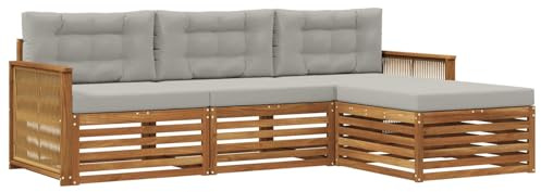 vidaXL Outdoor-Sofagarnitur Natürlich und Hellgrau 249 x 162,5 x 73 cm, Garten Sofa, modernes Lounge Set, entspanntes Terrassenmöbel für chillige Stunden, bequem und stylisch