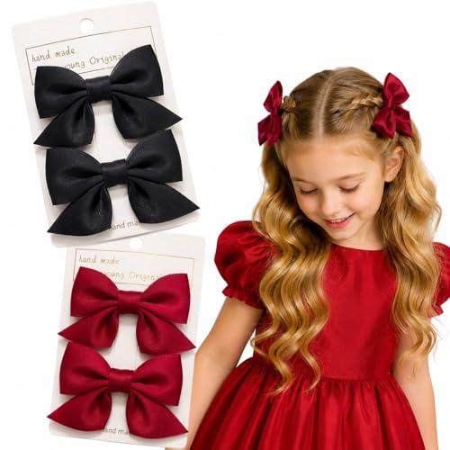 BIVYAX 4 Mollette a Fiocco Antiscivolo, 2 Nere e 2 Rosse, Clip a Coccodrillo per Bambina e Donna, Accessorio Capelli alla Moda per Natale Matrimonio e Compleanno, Elegante per Tutti i Giorni