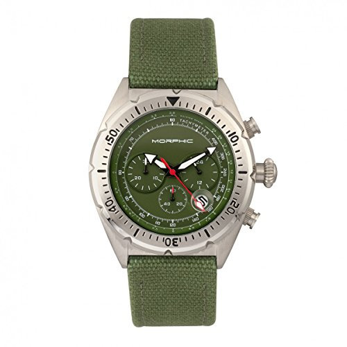 Morphic M53 Series Men's Quartz Olive Genuine Leather Silver Chronograph Watch w/Date MPH5302