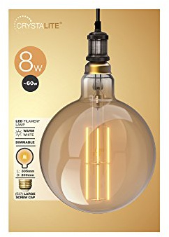 Status CrystaLite Antique 8W (60W Equivalent) Extra Large Globe Filament LED Light Bulb Pendant, E27, 8 W, Amber