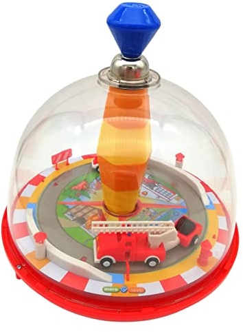 alldoro 68030 Toupie panoramique de Pompiers Ø 19 cm, toupie à Pompe avec Son, toupie d'inertie avec Pied, toupie Musicale avec Camion de Pompiers, toupie Classique pour Enfants à partir de 18 Mois