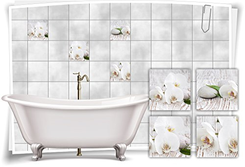Medianlux Fliesenaufkleber Fliesenbild Blumen weiße Orchidee SPA Wellness Aufkleber Deko Bad Fliesen Badezimmer, 15x15cm fp5p4q-57514