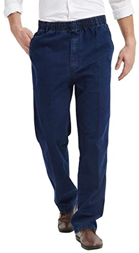 IDEALSANXUN Elastic Waist Jeans for Men Loose Fit Elastic Waist Pants Stretch Boot Cut Denim Jeans (Dark Blue, 38x32)