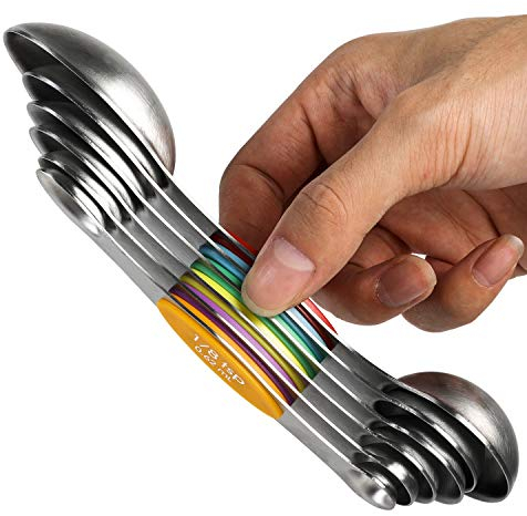 Set di cucchiai dosatori magnetici in acciaio inox, impilabili, a doppio lato, per misurare ingredienti secchi e liquidi