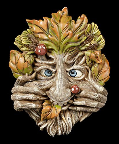 Figuren Shop GmbH Fantasy - Decorazione da parete in rilievo Greenman Cheeky Mouth, dipinta a mano, da appendere
