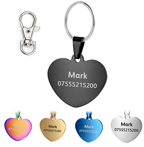 KSZ Hundemarke mit Gravur,ID Tag für Hunde und Katzen,Rostfreier Stah Knochen Rundes Rechteck Herzform 5 Farben (Herz(s), Schwarz)