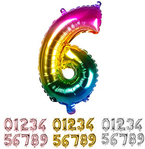Boland - Folienballon Zahl, Größe 36 cm, Regenbogenfarben, Zahlenballon, Nummer, Ballon, Helium, Geburtstag, Jubiläum, Jubiläumsjahr, Lebensjahr, Überraschungsparty, Dekoration