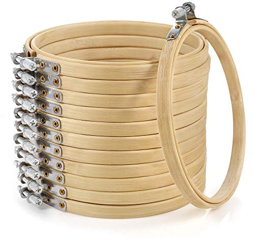 Caydo 12 cerchi da ricamo da 13 cm, in bambù, per punto croce, anelli all'ingrosso per ornamenti natalizi, decorazioni e artigianato artistico pratico per cucito