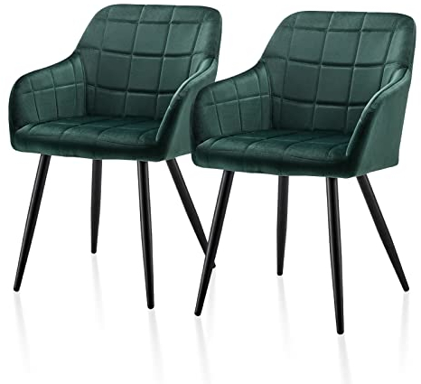TUKAILAI Esszimmerstühle 2er Set Samt mit Armlehne und Rückenlehne,Küchenstuhl Polsterstuhl Wohnzimmerstuhl Sessel Polstersessel Stuhl,Gepolsterter Sitz,Metallbeine,Armlehnstuhl Sessel,Grün
