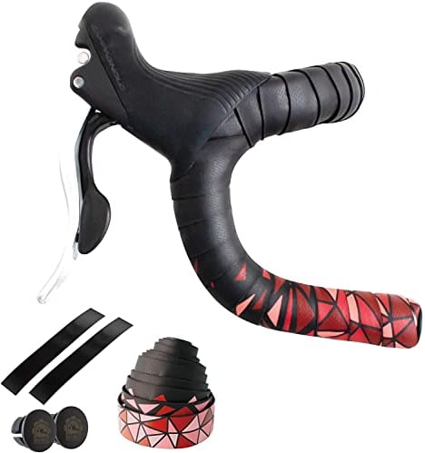 GORIX Lenkerband Lenker Grip Wrap + 2 Lenkerstopfen Rosenmuster Rennrad Mountainbike Radfahren (GX-BARA) (Schwarz × Rot)