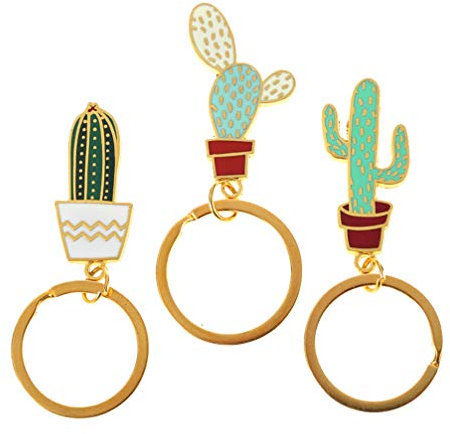 VALICLUD 3pcs Cute Succulent Cactus Keychain Plants Pendant Key Rings Enamel Keychain For Car Key Purse Schoolbag Charmed