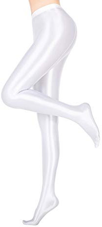 LEOHEX Glänzende blickdichte Strumpfhose Hohe Taille Sexy Strümpfe Yoga Hosen Training Damen Sport Leggings Fitness(L,Weiß)