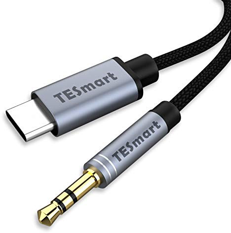 TESmart Adaptateur de type C vers prise jack 3,5 mm, 1 m USB-C vers 3,5 mm audio auxiliaire avec puce DAC pour smartphones, casques, lecteurs multimédias, etc. (noir)