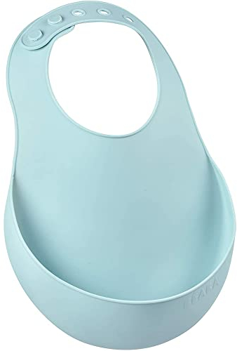 BÉABA Babero de Silicona para Bebé, Impermeable, Ajustable: varias muescas, Flexible y Ligero, Ultrasuave, Fácil de limpiar, Fondo ancho para capturar los alimentos, Verde