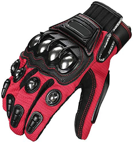 JIEKAI Outdoor Glove Steel Knuckle Motorcycle Motorbike Powersports Racing Textile Safety Gloves (M, Red)