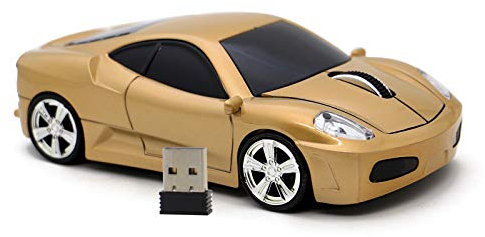 DAY DAY HAPPY Souris d'ordinateur USB 2.4 GHz Voiture de Course Souris Optique Souris sans Fil 3D pour Windows et Mac (Gold)