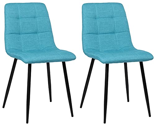 CLP 2er Set Esszimmerstuhl Tilde I Küchenstuhl gepolstert I Polsterstuhl mit Rückenlehne, Farbe:türkis, Material:Stoff