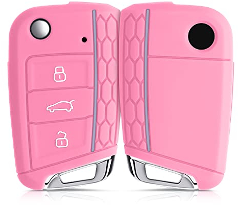 kwmobile Autoschlüssel Schutzhülle kompatibel mit VW Golf 7 MK7 3-Tasten Autoschlüssel Hülle - Schlüsselhülle aus Silikon - in Rosa Pastelllila