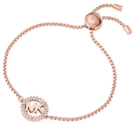 Michael Kors Brass and Pavé Crystal MK Logo Chain Bracelet for Women, Color: Rose Gold (Model: MKJ7321791), Standard, Metal, crystals