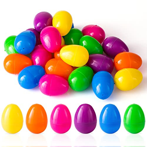 LIHAO 24 Uova di Pasqua in plastica Uova Multicolore da riempire per Decorazione Pasqua Nascondere, Sorpresa, Giocattolo Regalo per Bambini, 4 x 6 cm