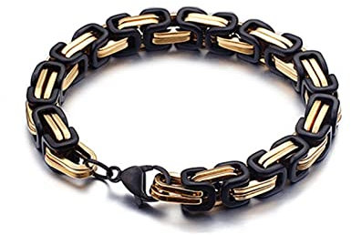 Bishilin Armbänder Edelstahl Schwarz Gold, Armband Herren 20CM Königsarmband Breit 5MM mit Karabinerverschluss Freundschaftsarmband Partnerarmbänder Männer Jugend