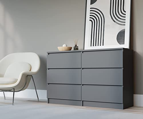 3E 3xE living.com Kommode 6 120 cm - mit 6 Schubladen Größen (Anthrazit)